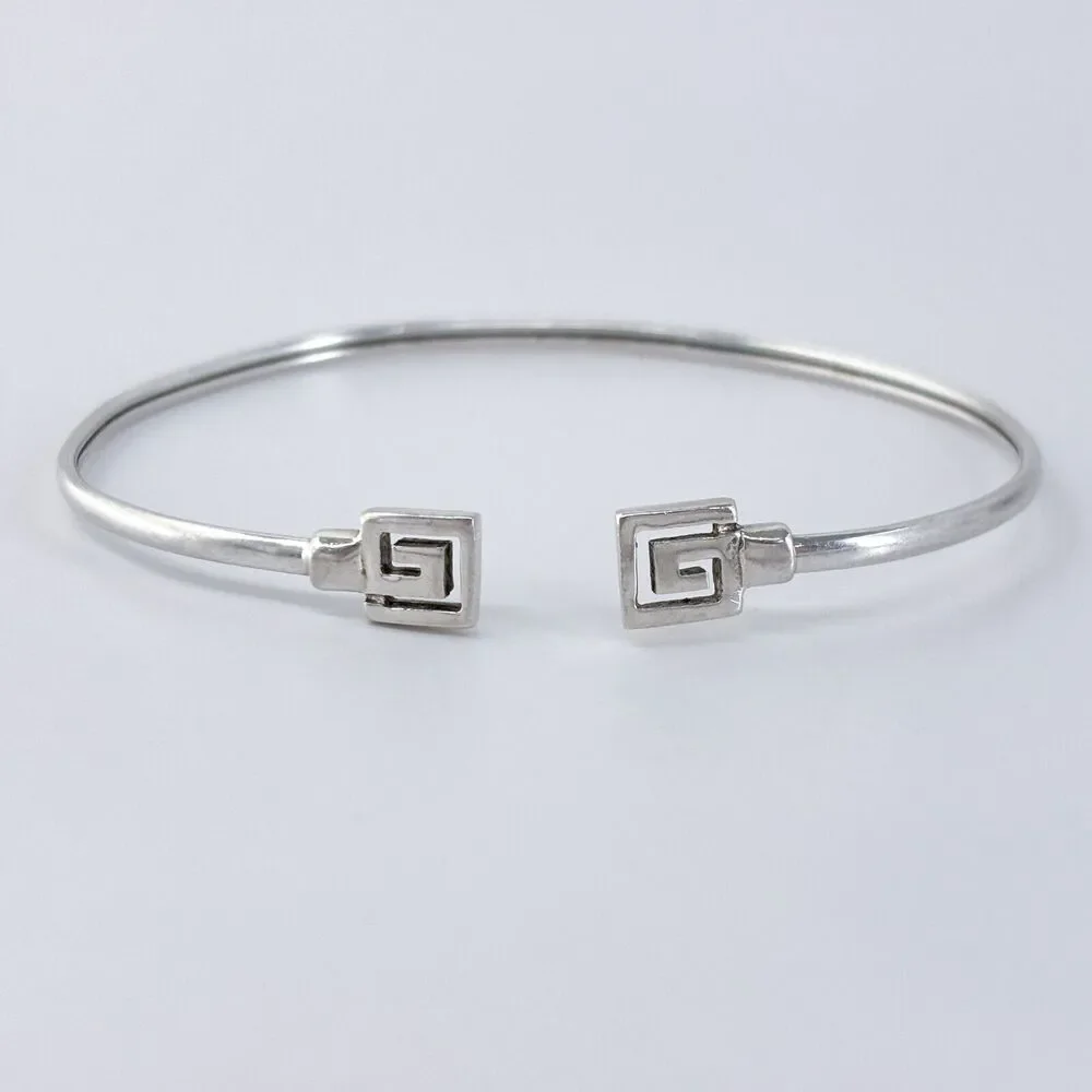 Elegant Sterling Silver Greek Key Bangle Bracelet (Unisex) - Picture 2 of 8